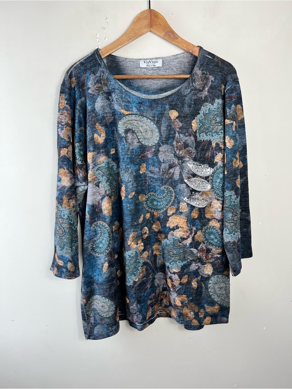 ViaVitale Made In Italy multicolour floral paisley print Top Size Large Stretch